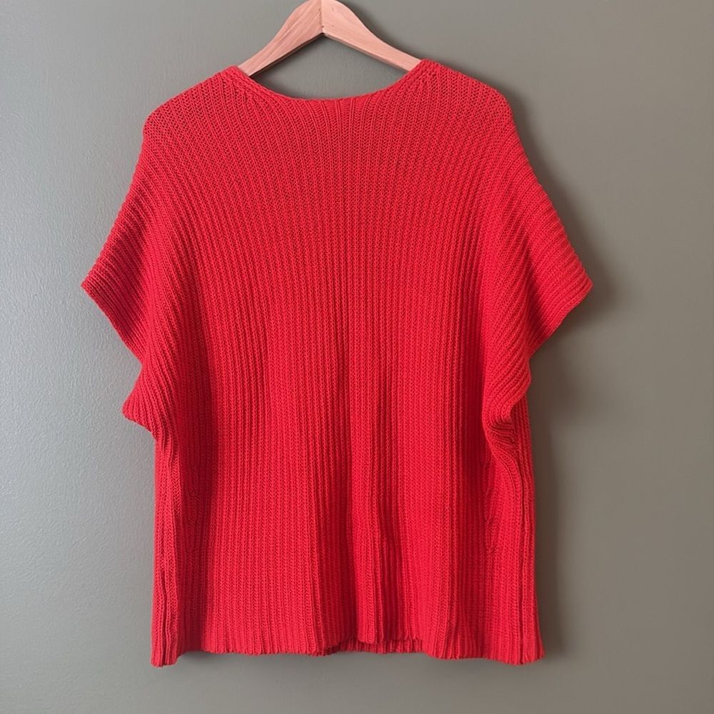 Cabi 5837 Ruby Red Pullover Short Sleeve Knit Sweater Vneck Oversized Sz L - Picture 7 of 7